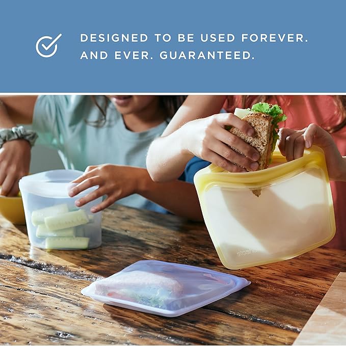 Stasher Silicone Reusable Food Storage Bags, 4-Pack, Reusable Freezer Bags, Microwave, Dishwasher, Oven Safe, Sous Vide, Premium Lunch Containers, Eco Friendly, Food-safe Silicone Snack Bag, Sea Spray | Reusable Food Bag