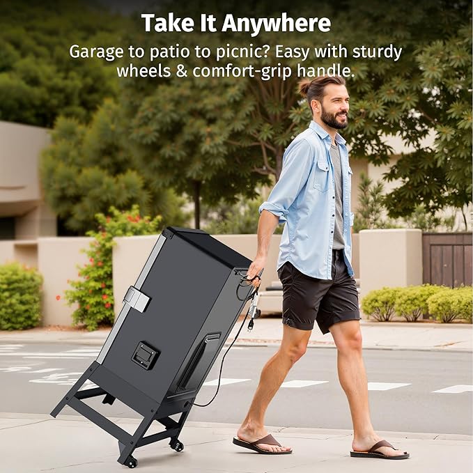 EAST OAK Ridgewood Pro Max Electric Smoker with Leg Kit, Built-in Meat Probe &Side Wood Chip Loader Up to 6× Longer Smokes, Adjustable Temperature Control Smoke More with 725 sq in Cooking Area