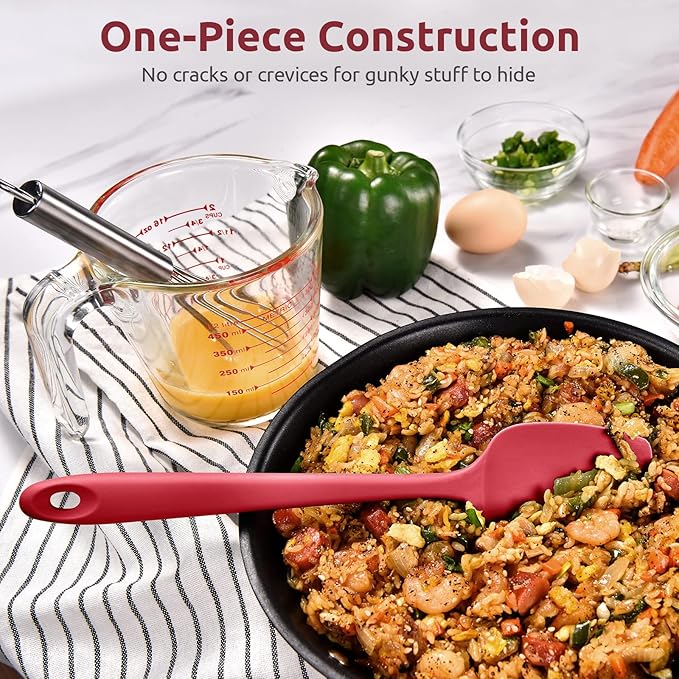 Heat Resistant Silicone Spatula Set: U-Taste 600ºF High Temp Seamless Food Grade Utensil, Flexible Rubber Silicon Kitchen Cooking Mixing Baking Scraper for Nonstick Cookware Set of 4 (Red)