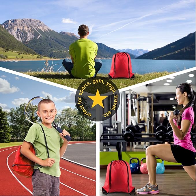 KUUQA 50Pcs Red Drawstring Backpack Bag Sack Drawstring Bags Bulk String Bags Storage Bags for Sport Gym Traveling