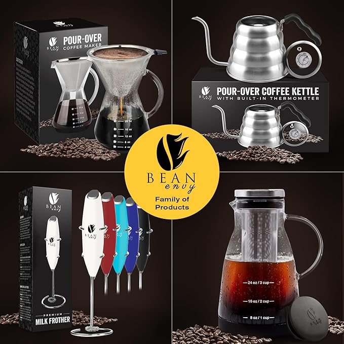 Bean Envy Milk Frother, Coffee Stirrers, Frother Wand, Milk Frother Handheld, Frother with stand, Hand Blender for Coffee, Lattes, Cappuccino, Matcha and Hot Chocolate – Kitchen Gifts - White