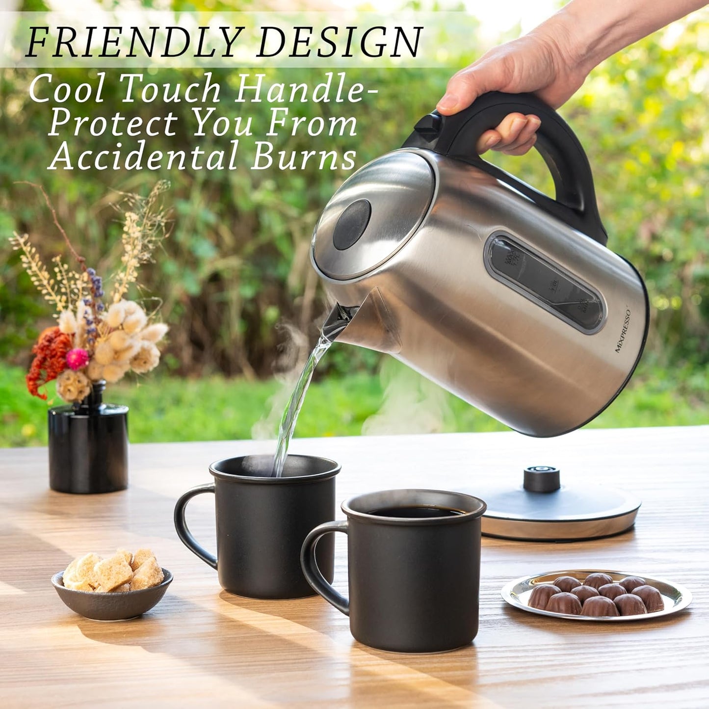 Mixpresso Stainless Steel Electric Kettle, Cordless 1.7L Electric Kettle Temperature Control,1500W Electric Tea Kettle with Viewing Window 2 Hr Keep Warm, Water Boiler with Auto-Off, Boil-Dry System
