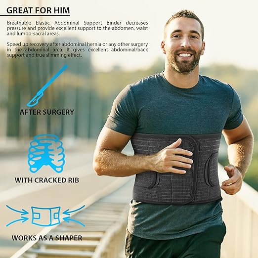 ORTONYX Abdominal Binder for Postpartum, C-Section, and Hernia Support - Belly Band for Women and Men - Adjustable Hook&Loop, Breathable Fabric, Lower Back Support - Black L/XL