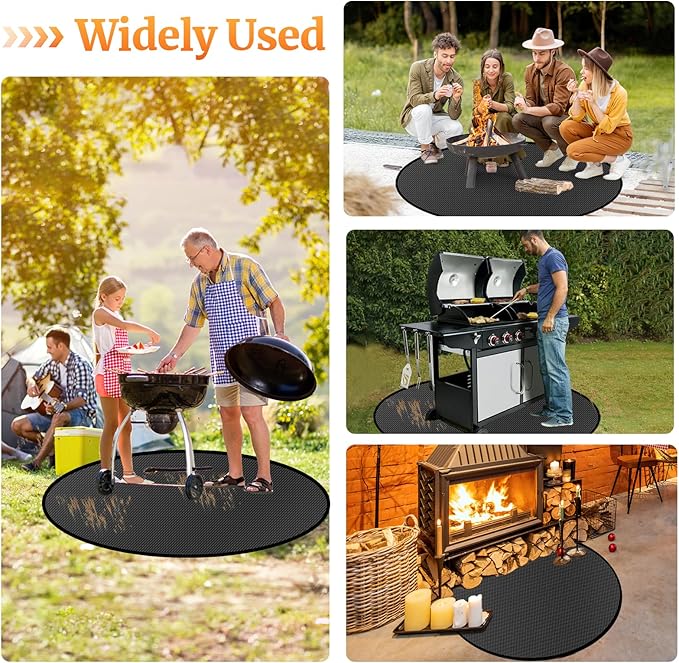 36" Round Fire Pit Mat for Solo Stove Bonfire/Under Grill Mat, 4 Layers Fireproof Waterproof Oil-Proof, BBQ Mat, Portable, Deck Patio Grass Smoker