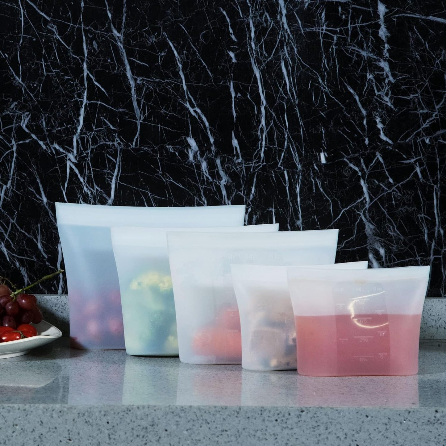 Reusable Silicone Food Storage Bag, for Microwave, Oven, Fridge, Freezer & Sous Vide Zip Sealed Containers (2 Middle size 32oz 1000ml)…