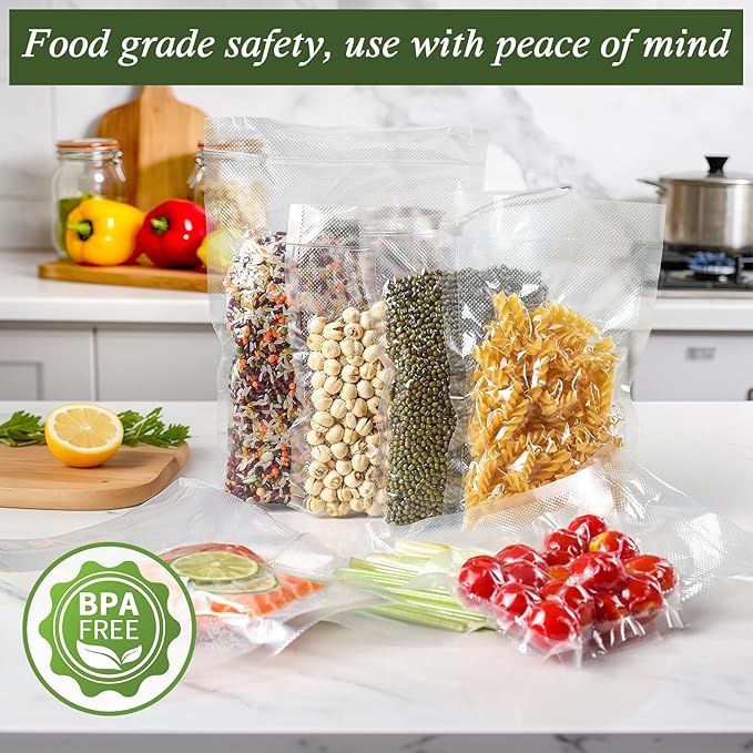 Vacuum Sealer Bags For Food - 100 Quart 6" x 10" - Commercial Grade BPA Free Bag - Durable Customized Size Food Vac Bags for Storage and Sous Vide Cooking - Puncture Prevention