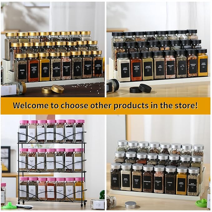 36Pcs Spice Jars Containers with Labels,4oz Black Seasoning Bottles with Shaker Lids for Rack, Cabinet, Drawer,Empty Square Condiment Pots (36, Black)