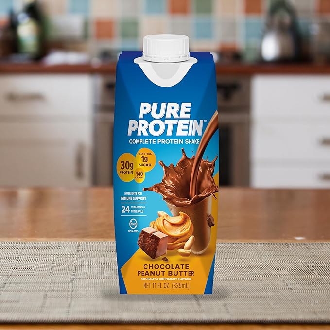 Pure Protein Chocolate Peanut Butter,Ready to Drink and Keto-Friendly, Vitamins A, C, D, and E Plus Zinc to Support Immune Health, 11 Oz, 12 Count (Packaging may vary)