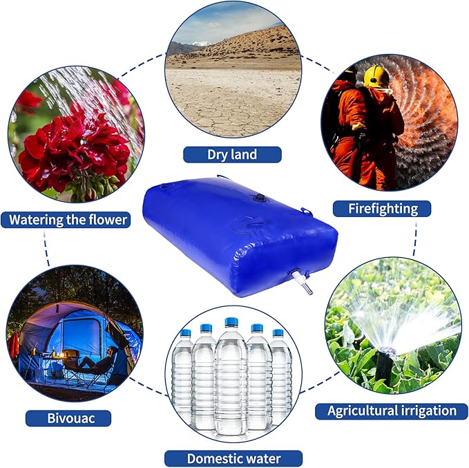2000 L/528 Gal Water Bladder Tank, Foldable Portable Water Storage Container, Emergency Water Bag for RV, Truck Bed, Fire Prevention, Drought Resistance, Blue