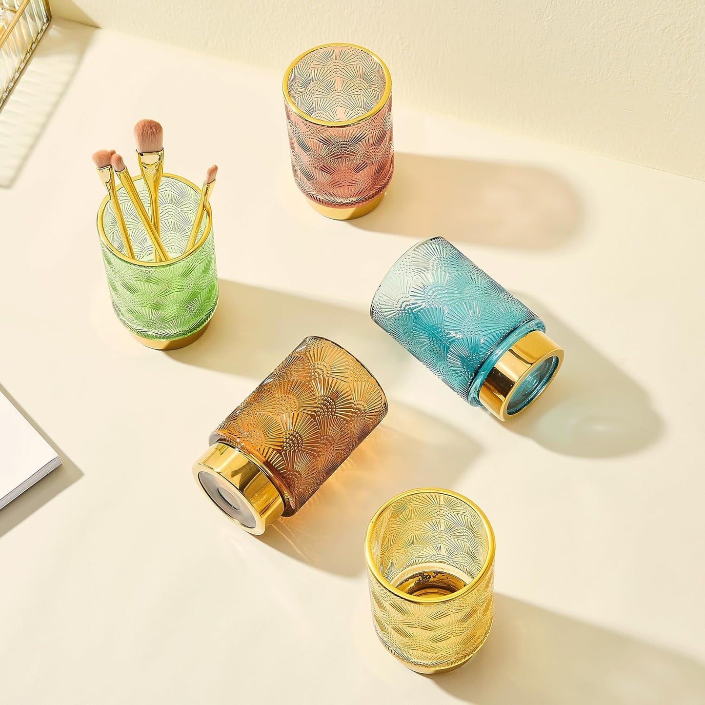 Makeup Brush Holder Organizer,Toothbrush Holders,Desk Pen Pencil Holder,Multifunctional Vintage Glass Brush Cup(A41-1-US)