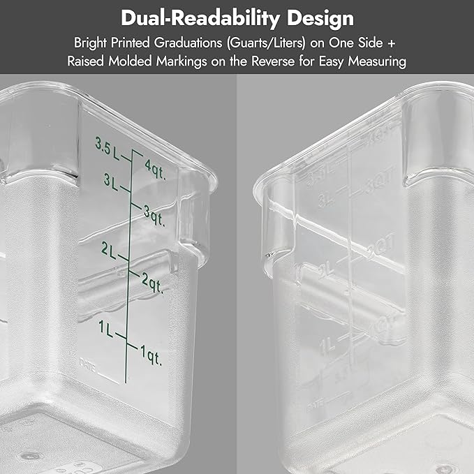 CURTA 4 Pack Food Storage Containers with Blue Lids - NSF Listed Commercial Grade in 12.0 Qt - Square, Clear, Polycarbonate