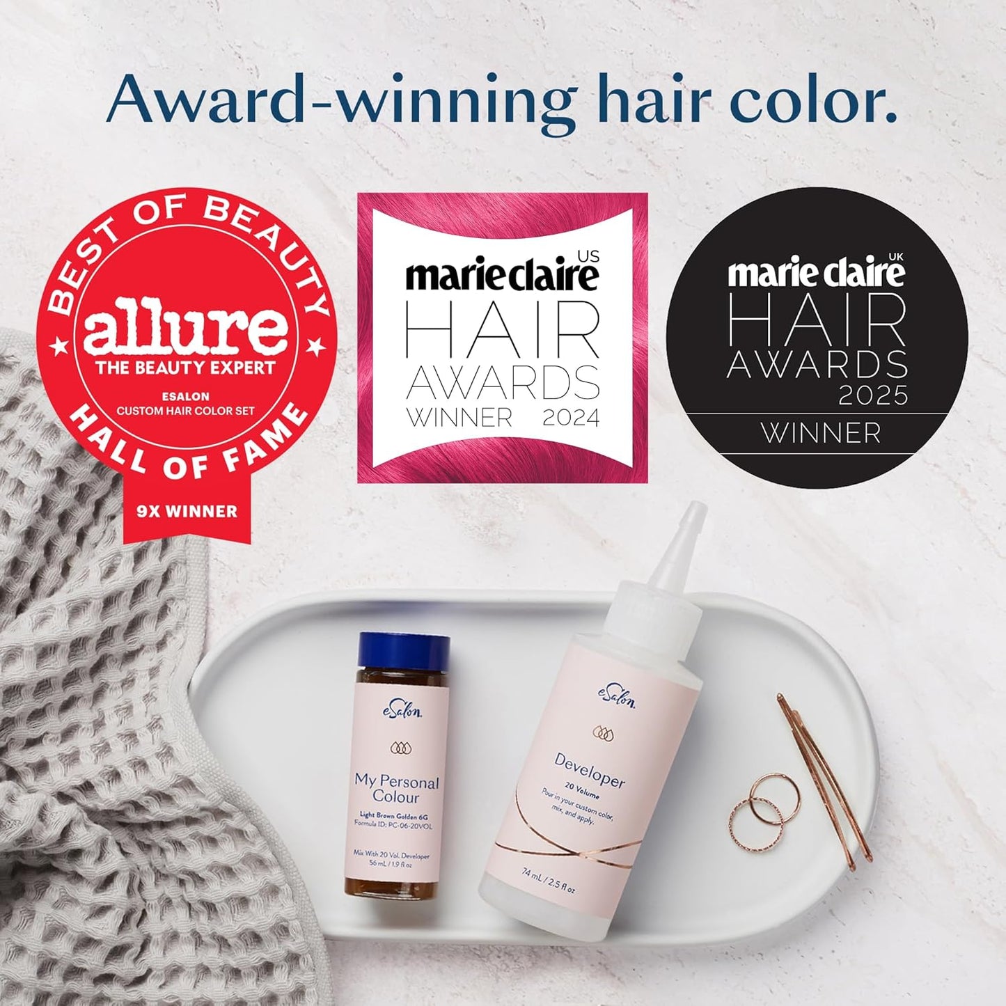 eSalon Permanent Hair Color & Hair Dye Complete Kit - Dark Blonde Copper Gold - Personal Colorist Kit for Up To 100% Gray Coverage for All Hair Types - Professional-Grade Ammonia-Free Hair Dye