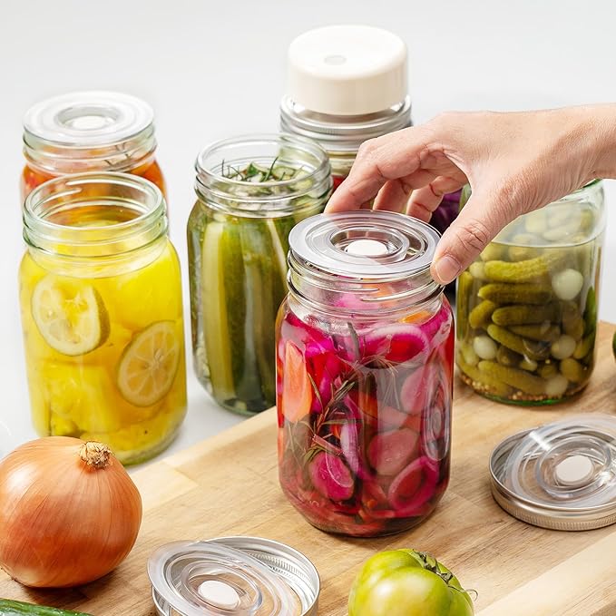 SealVax® Mason Jar Vacuum Sealer Kit – Auto-Stop Wide Mouth Vacuum Sealer + 6 Reusable AS Airtight Lids with Patented Valve, Compatible with Ball & Kerr Mason Canning Jars, Designed in USA