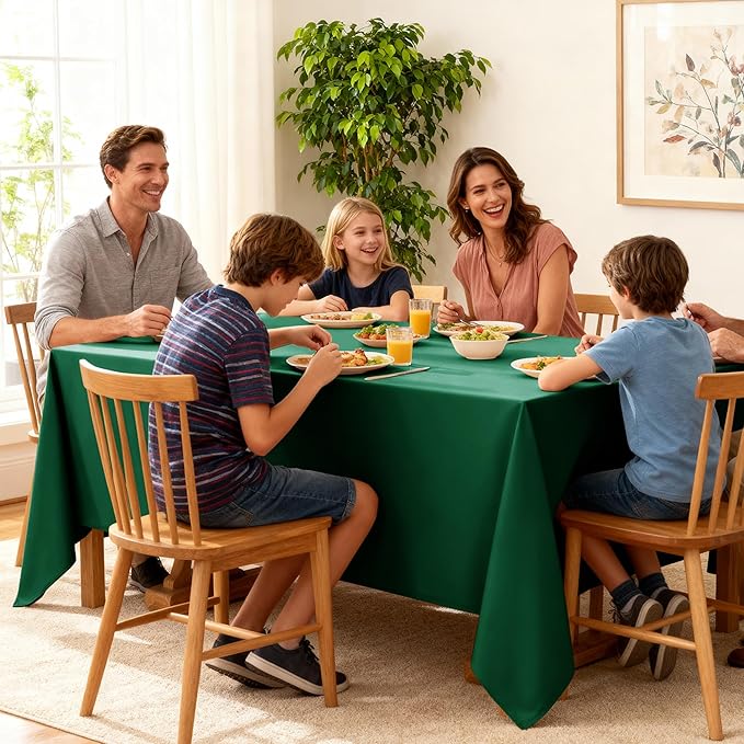 10-Pack Hunter Green Tablecloths for Rectangle Tables, 54 x 108 Inches, Stain-Resistant Polyester Fabric for 6 Foot Tables - Washable Table Covers for Weddings, Birthday Parties, Events
