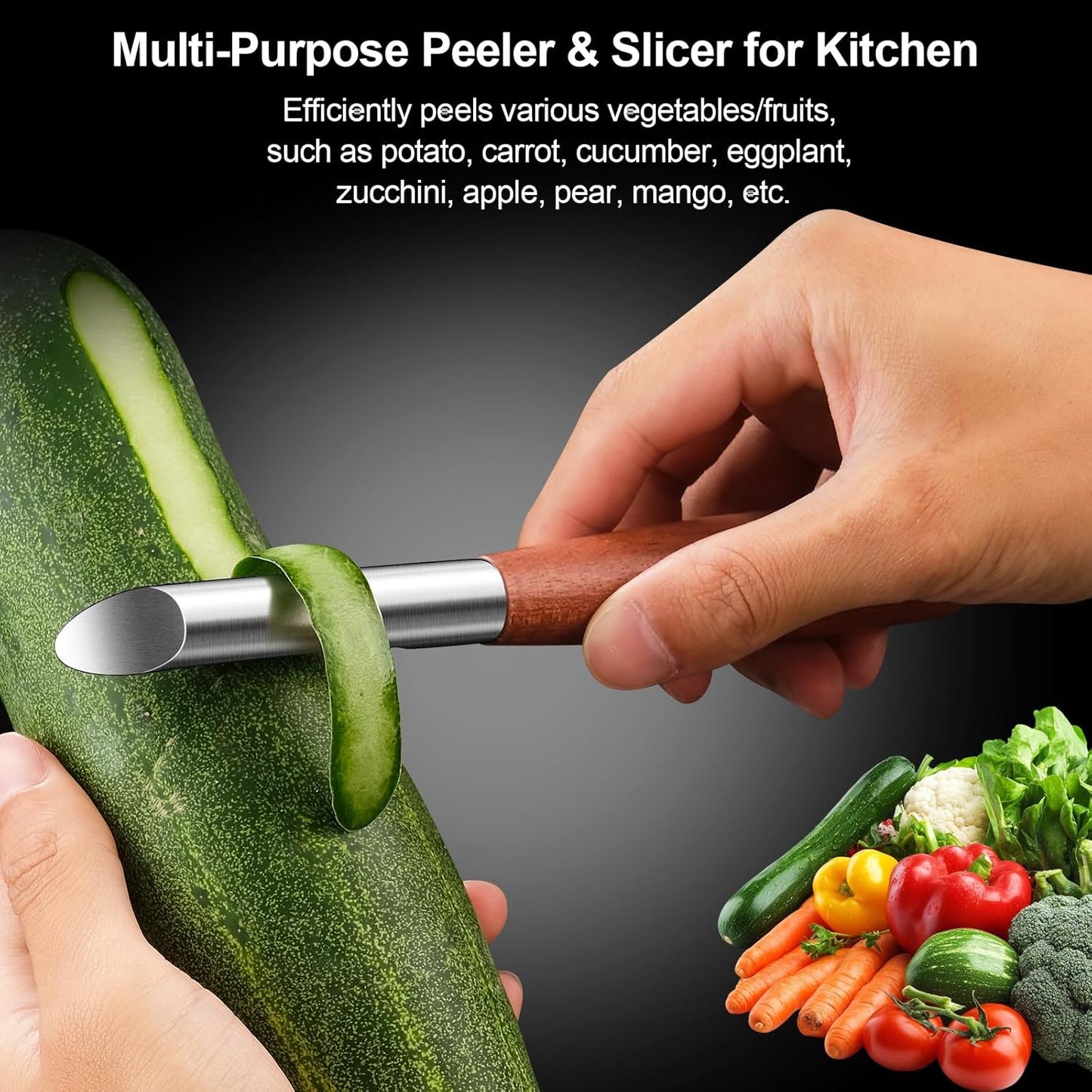 Potato Peelers Stainless Steel, Ultra Sharp Vegetable Peeler for Kitchen, Premium Veggie Fruit Peeler, Rotary Blade Carrot Peelers, Thickened Non-Slip Ergonomic Wooden Handle(5 Years Warranty)