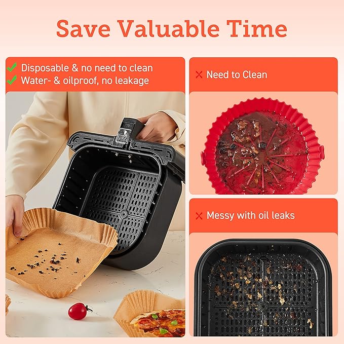 COSORI Small Air Fryer Oven 2.1 Qt, 4-in-1 Mini Airfryer, Bake, Roast, Reheat, Space-saving & Low-noise & Air Fryer Liners, 100 PCS Square Disposable Paper Liners, Non-Stick