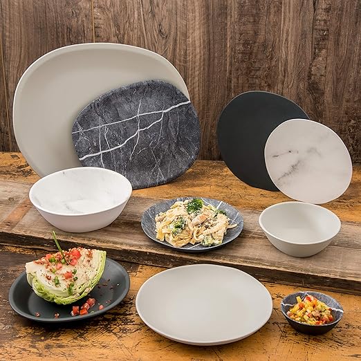 Carlisle FoodService Products Ridge Reusable Plastic Bowl Soup Bowl for Home and Restaurant, Melamine, 8 Ounces, Marble, (Pack of 24)