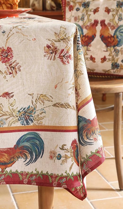 patdrea Designer Vintage Red Rectangle Tablecloth,French Linen Animals Pattern Tablecloths,Decoration Floral Table Cover for Kitchen Dining Christmas,Party,Thanksgiving,55"x87"-Townlife E