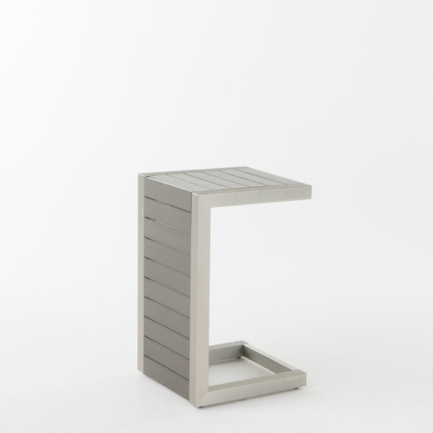 Silver C-shape Patio Side Table For Chairs, Aluminum Outdoor End Table