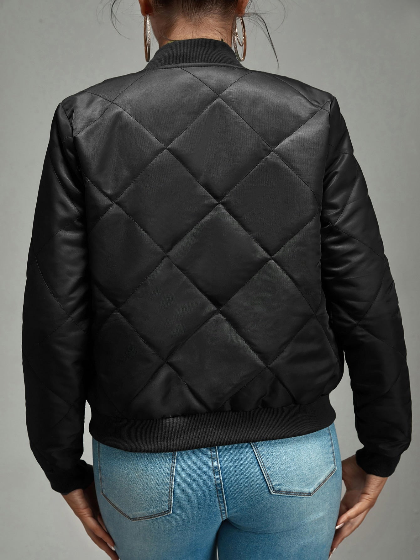 SHEIN SXY Zip Up Quilted Bomber Jacket