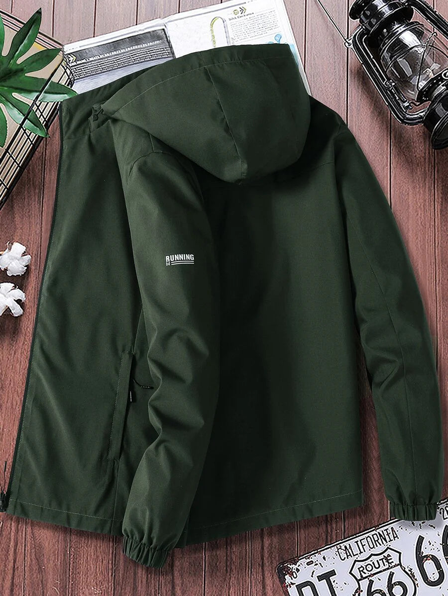 Manfinity Homme Loose Fit Men's Letter Graphic Zip-Up Hoodie Jacket (Without T-Shirt)