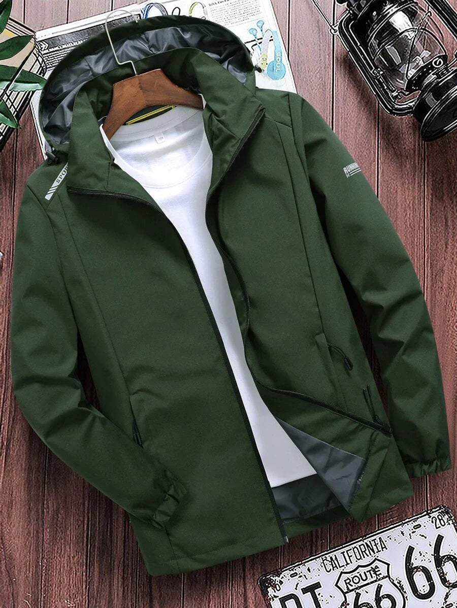 Manfinity Homme Loose Fit Men's Letter Graphic Zip-Up Hoodie Jacket (Without T-Shirt)
