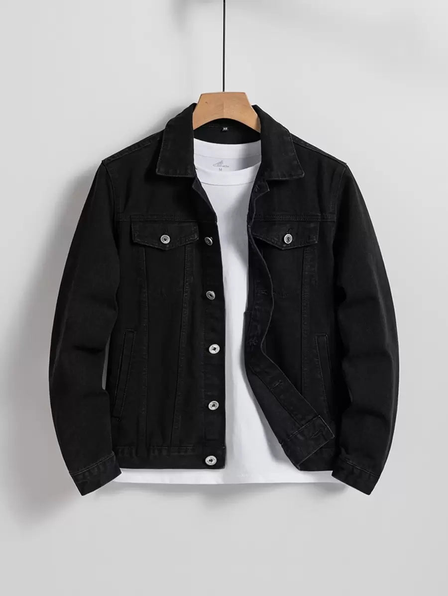 Manfinity Homme Men Spring Autumn Long Sleeve Jeans Jacket With Flap Pocket