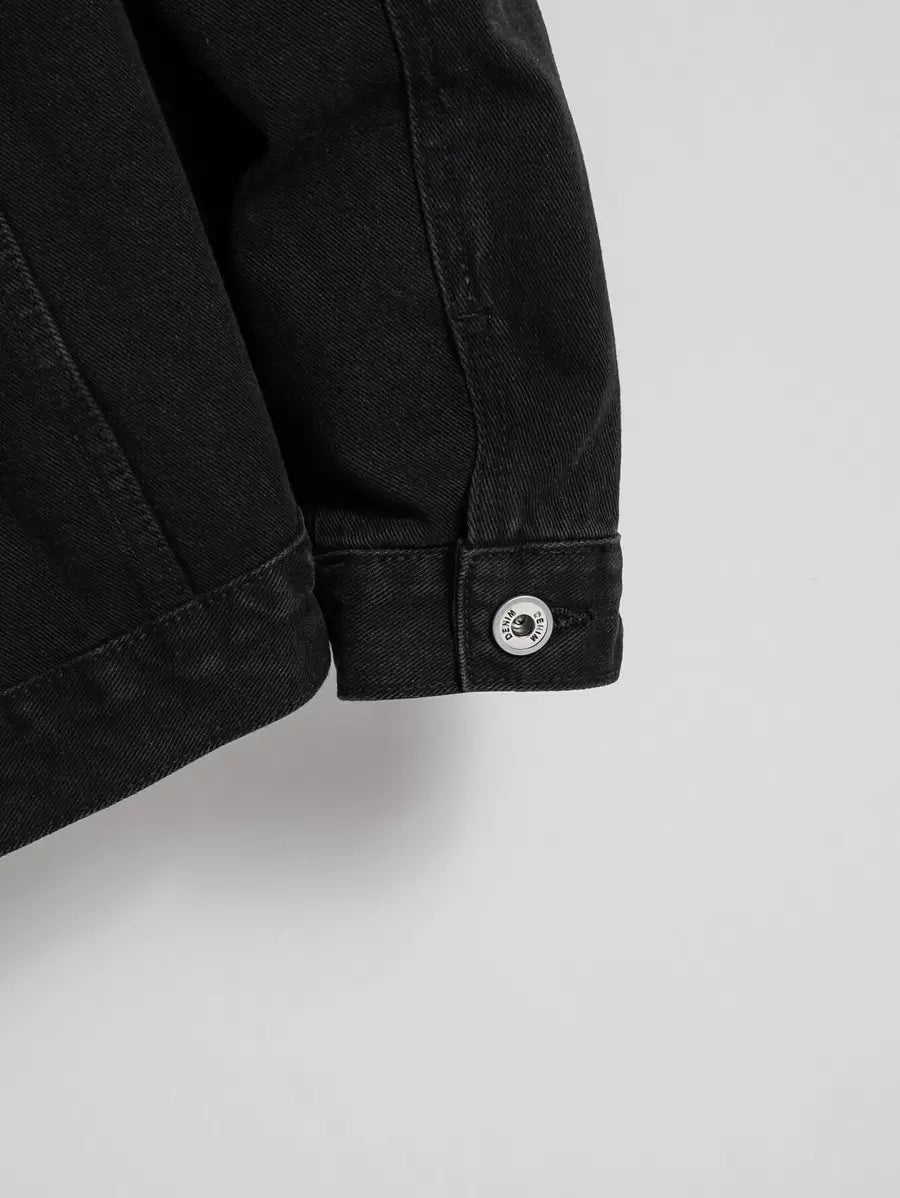 Manfinity Homme Men Flap Pocket Regular Dark Plain Denim Jacket Without Tee For Friends Going Out Hang Out Work Commute Street, Fall