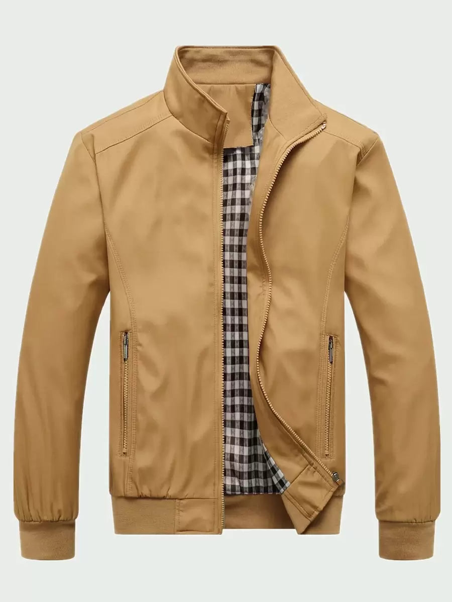 Manfinity Homme Loose Fit Men's Zip Pocket Long Sleeve Casual Outdoor Windbreaker Jacket, Outerwear Green Jacket, Fall