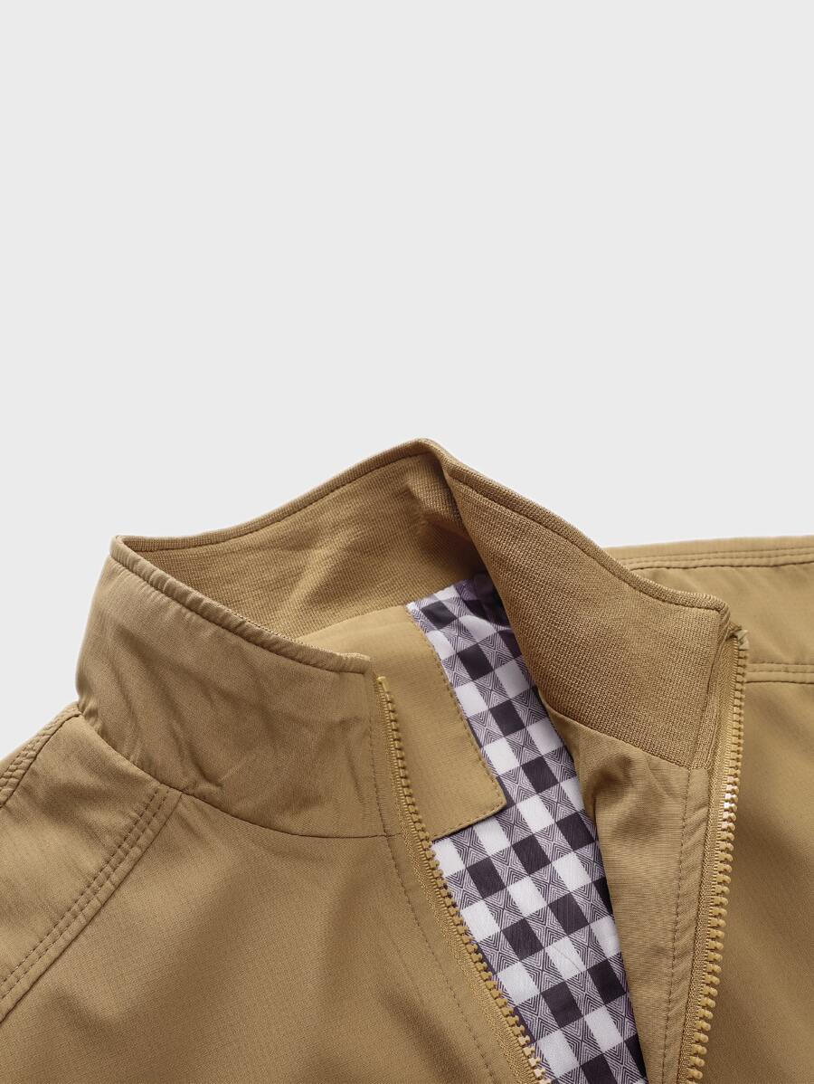 Manfinity Homme Loose Fit Men's Zip Pocket Long Sleeve Casual Outdoor Windbreaker Jacket, Outerwear Green Jacket, Fall