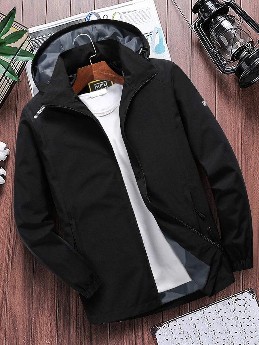 Manfinity Homme Loose Fit Men's Letter Graphic Zip-Up Hoodie Jacket (Without T-Shirt)