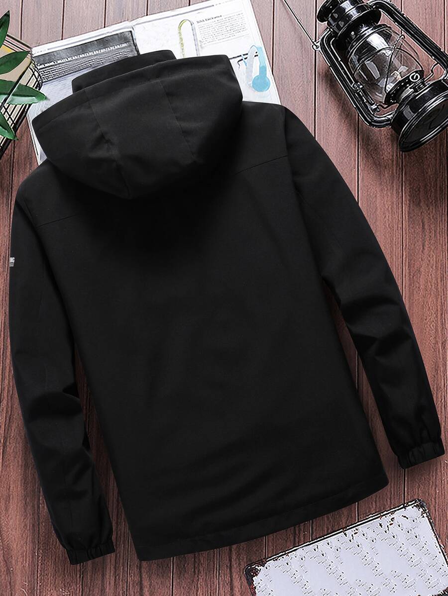 Manfinity Homme Loose Fit Men's Letter Graphic Zip-Up Hoodie Jacket (Without T-Shirt)