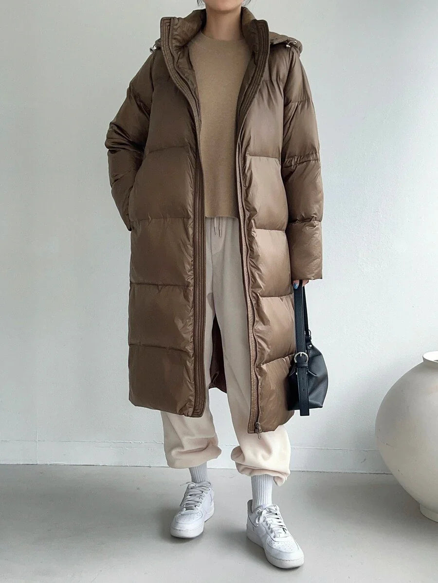 DAZY Women's Zippered Hooded Padded Coat With Belted Waist, Ladies Winter Casual Belted, Pocket, Zipper Regular Sleeve Hooded Regular Fit Mocha Brown Plain Women Padded Coats, Winter Warmth/ Winter Fashion ,Winter Women Clothes,Winter Coat Women
