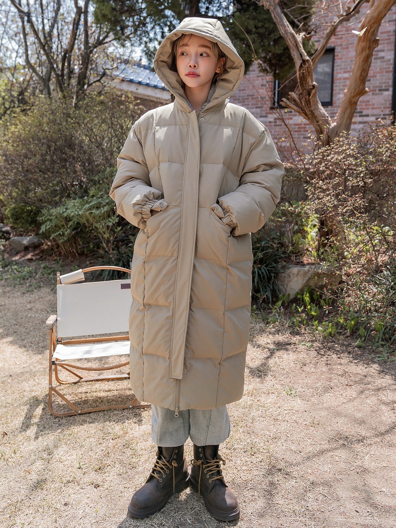 DAZY Drop Shoulder Zipper Hooded Puffer Thick Pockets Coat ,Winter Women Clothes,Winter Coat Women Jacket