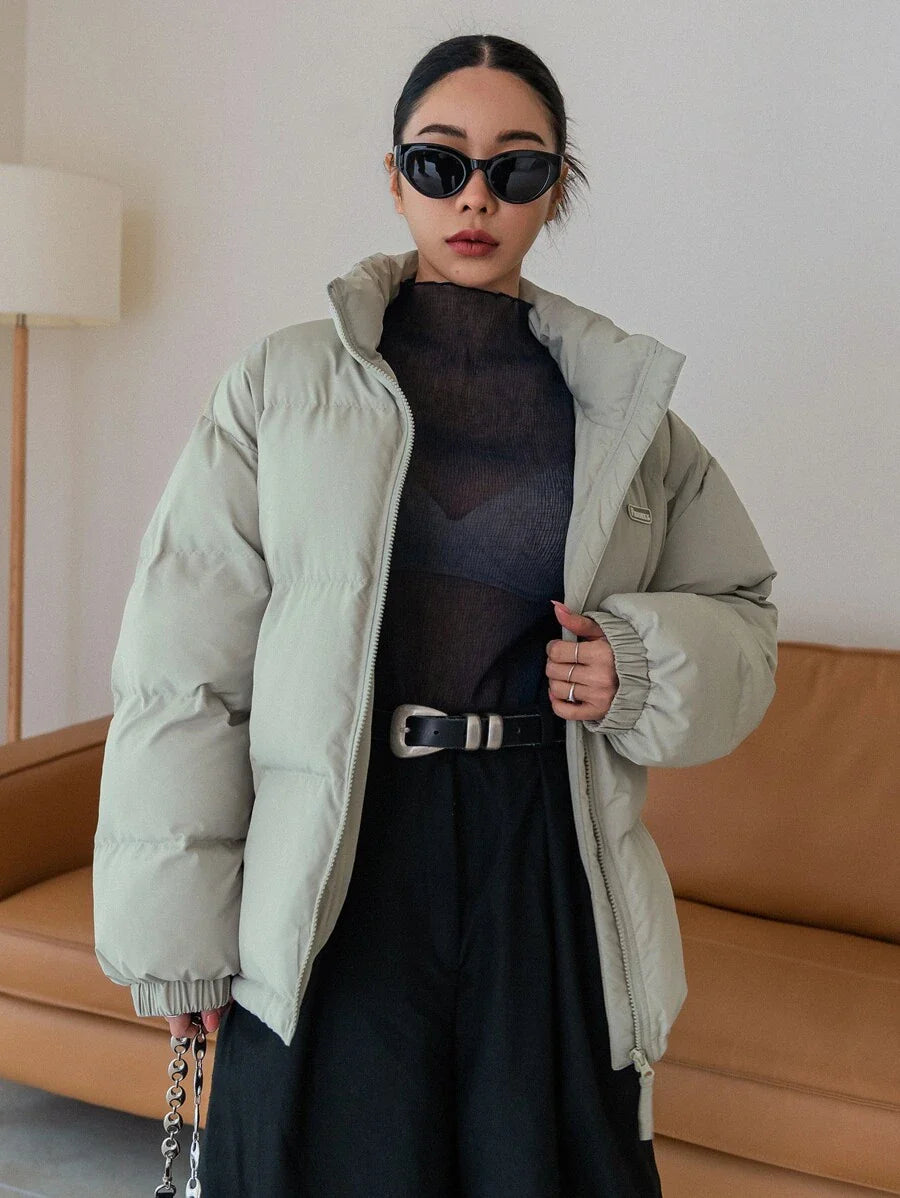 DAZY Women's Letter Zipper Patchwork Padded Coat ,Winter Women Clothes,Winter Coat Women Jacket