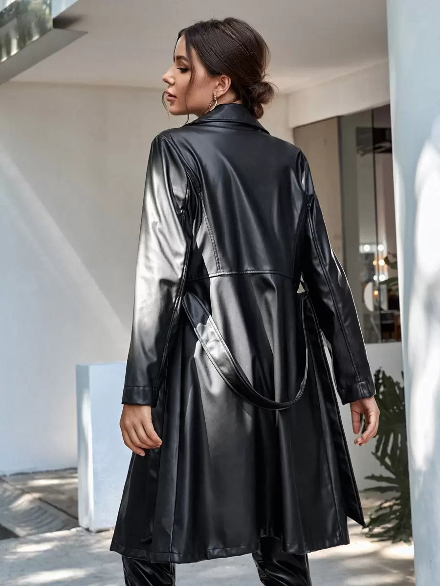 x Carly Lawrence Chiquease Solid Color Belted Trench Coat, Fashionable For Commuting In Autumn