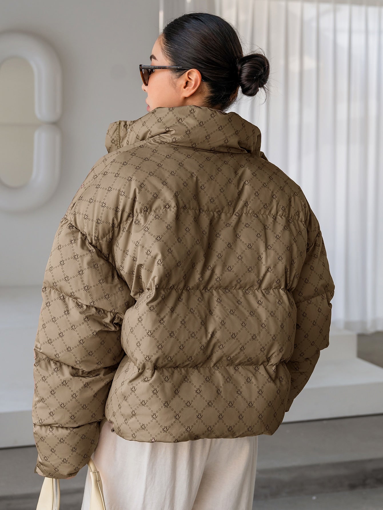 DAZY Geo Print Drop Shoulder Puffer Thick Coat ,Winter Women Clothes,Winter Coat Women Jacket