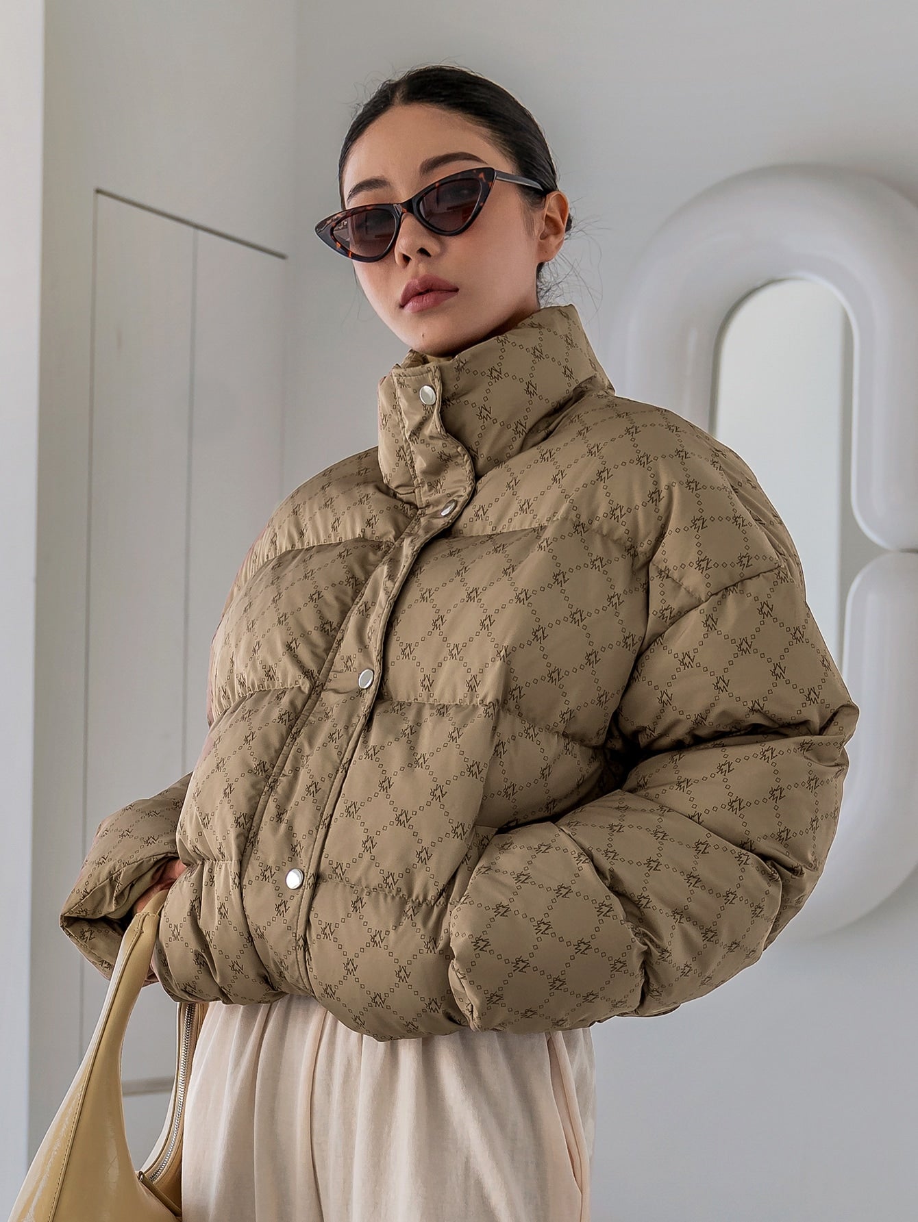 DAZY Geo Print Drop Shoulder Puffer Thick Coat ,Winter Women Clothes,Winter Coat Women Jacket