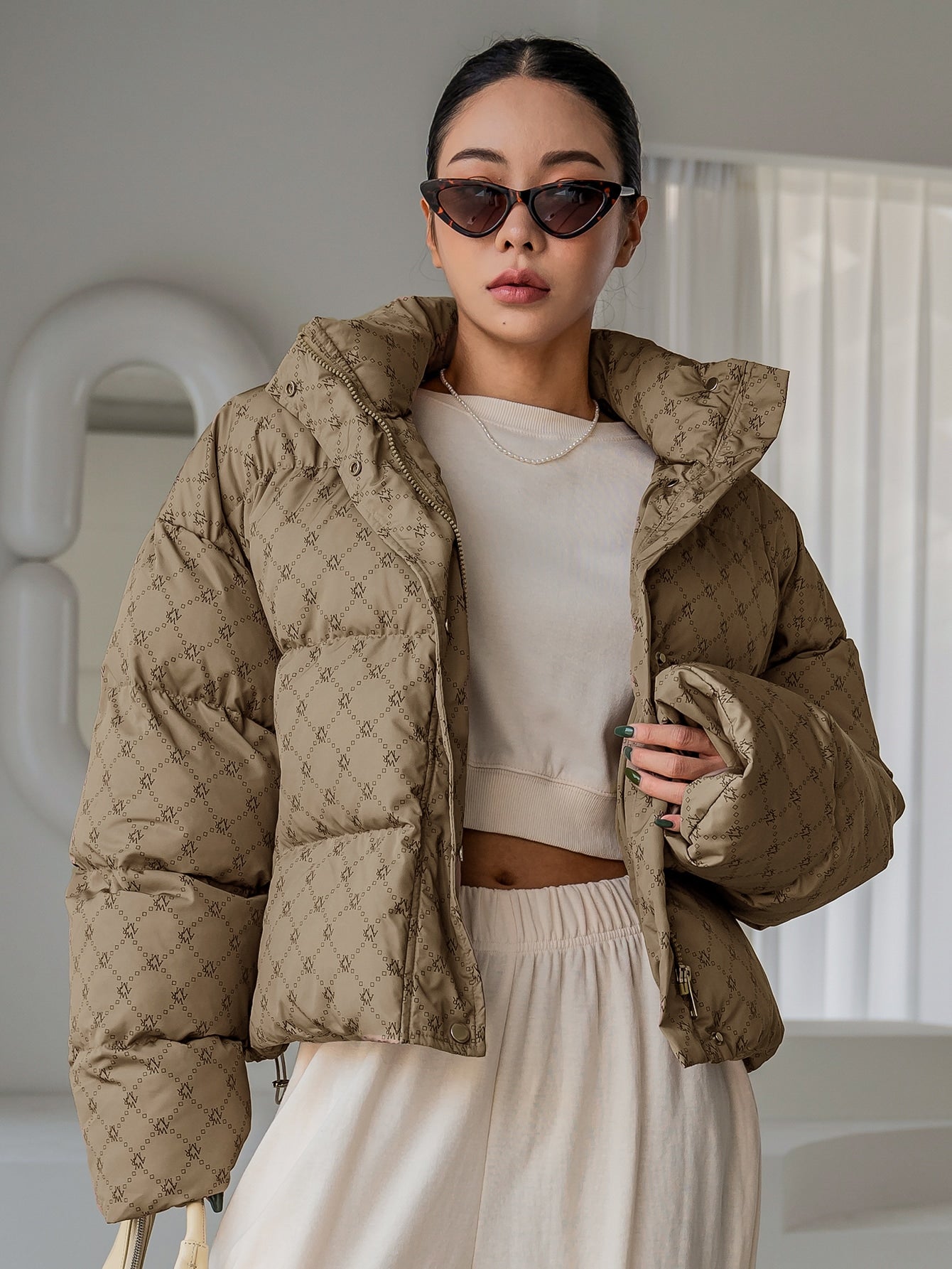 DAZY Geo Print Drop Shoulder Puffer Thick Coat ,Winter Women Clothes,Winter Coat Women Jacket
