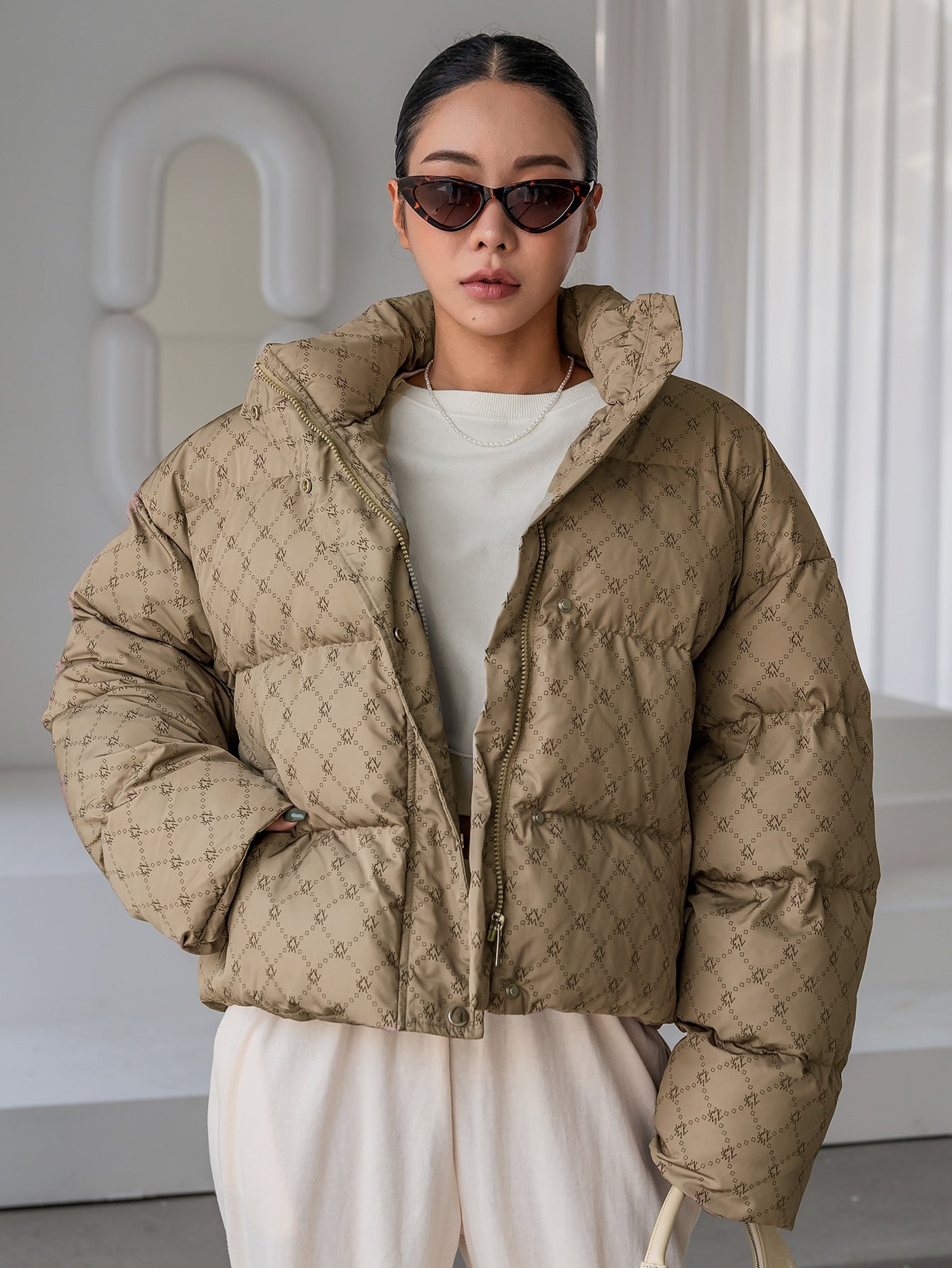 DAZY Geo Print Drop Shoulder Puffer Thick Coat ,Winter Women Clothes,Winter Coat Women Jacket