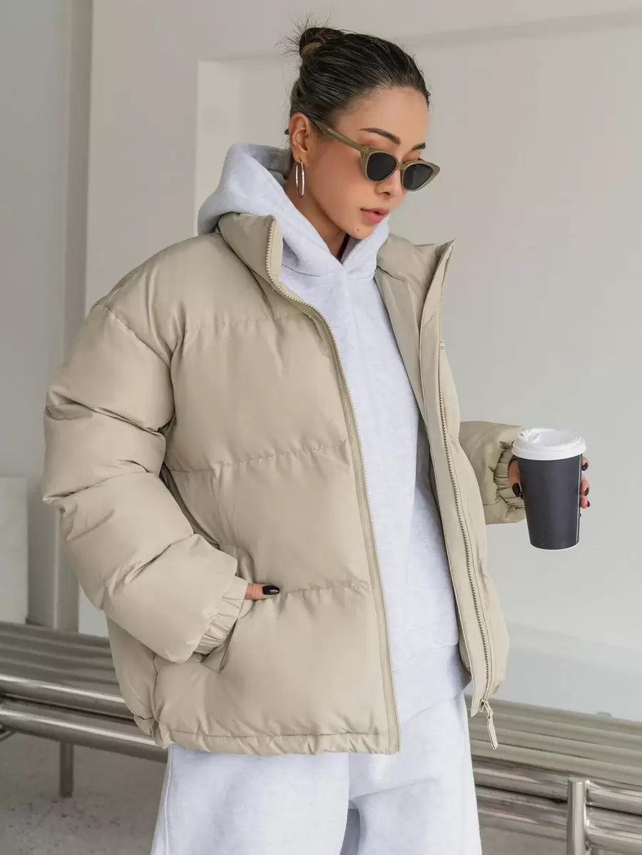 DAZY Women's Letter Zipper Patchwork Padded Coat ,Winter Women Clothes,Winter Coat Women Jacket