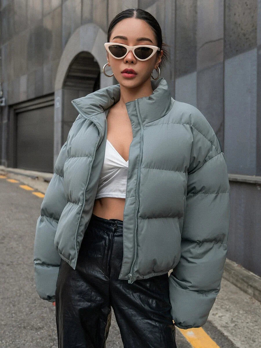 DAZY Drop Shoulder Zipper Puffer Thick Pockets Coat ,Winter Women Clothes,Winter Coat Women Jacket