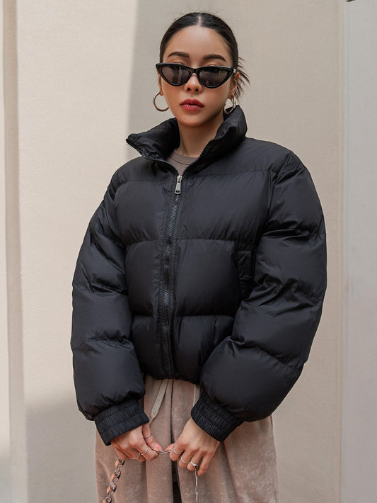DAZY Drop Shoulder Drawstring Hem Zipper Puffer Thick Coat ,Winter Women Clothes,Winter Coat Women Jacket