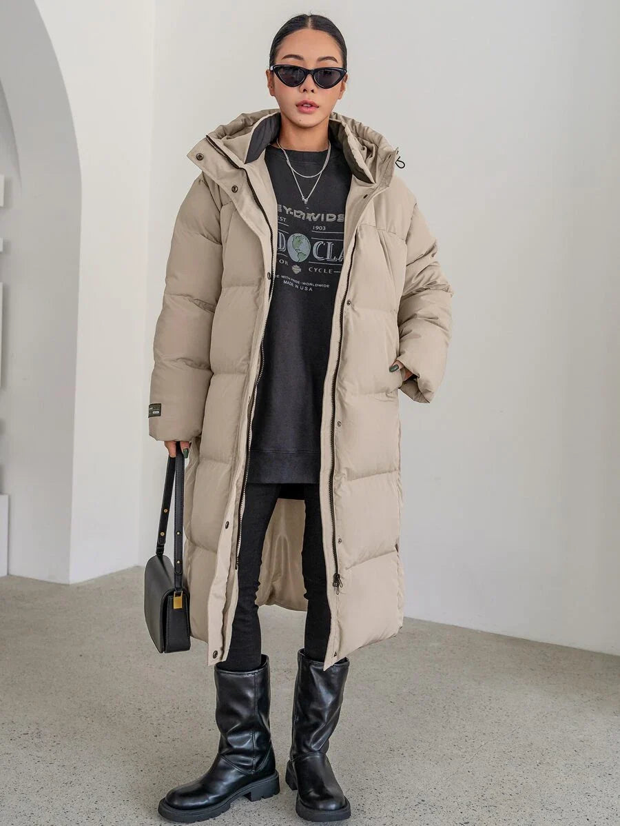 DAZY Letter Patched Detail Zip Up Hooded Padded Coat ,Winter Women Clothes,Winter Coat Women