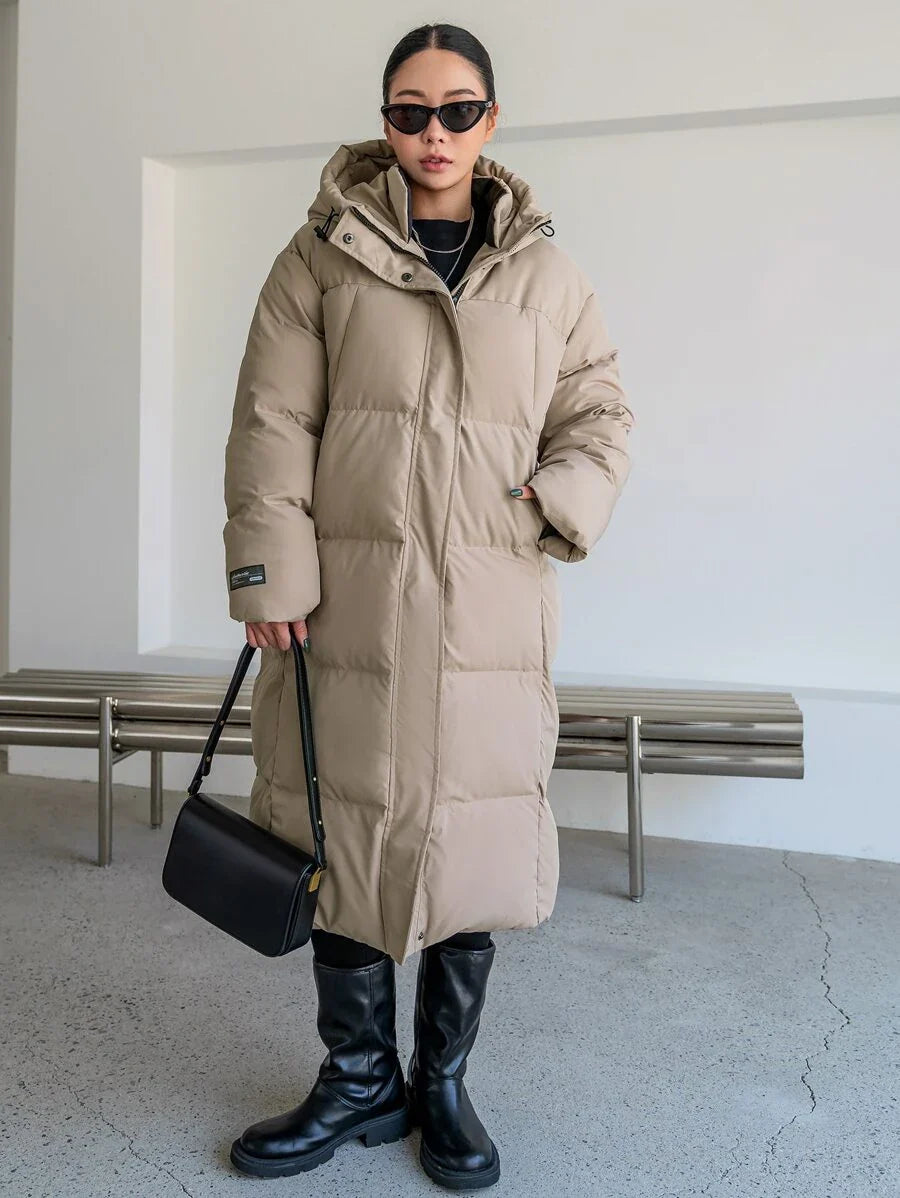 DAZY Letter Patched Detail Zip Up Hooded Padded Coat ,Winter Women Clothes,Winter Coat Women
