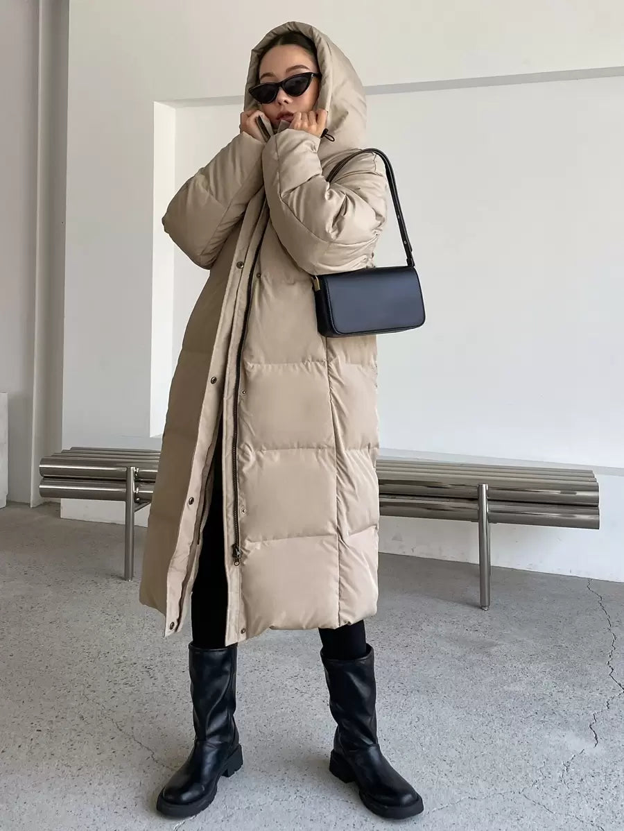 DAZY Letter Patched Detail Zip Up Hooded Padded Coat ,Winter Women Clothes,Winter Coat Women