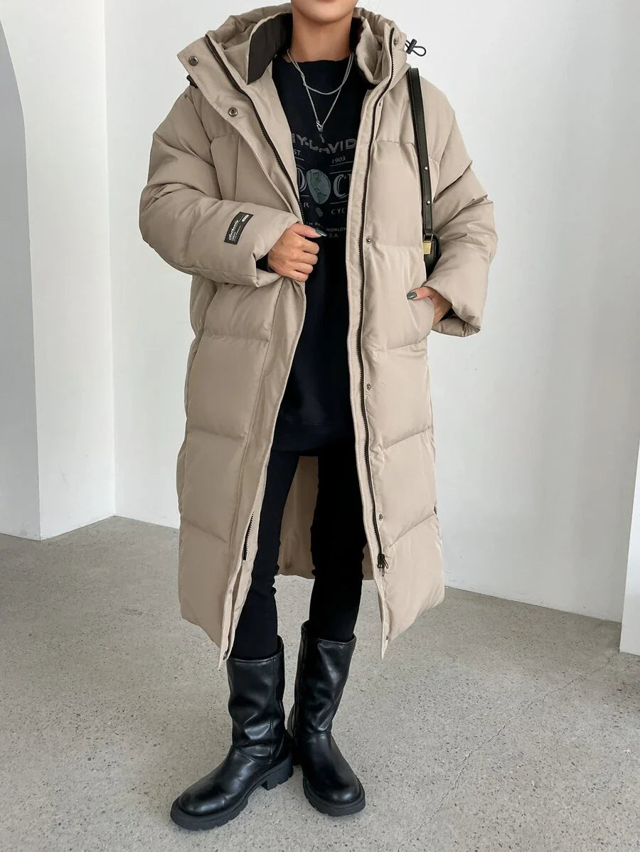 DAZY Letter Patched Detail Zip Up Hooded Padded Coat ,Winter Women Clothes,Winter Coat Women