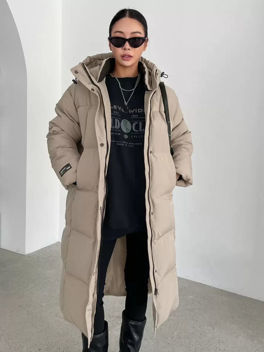 DAZY Letter Patched Detail Zip Up Hooded Padded Coat ,Winter Women Clothes,Winter Coat Women