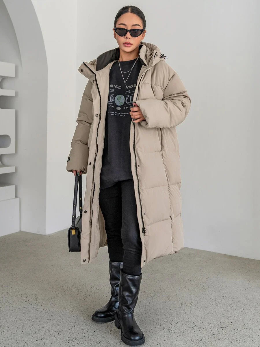 DAZY Letter Patched Detail Zip Up Hooded Padded Coat ,Winter Women Clothes,Winter Coat Women