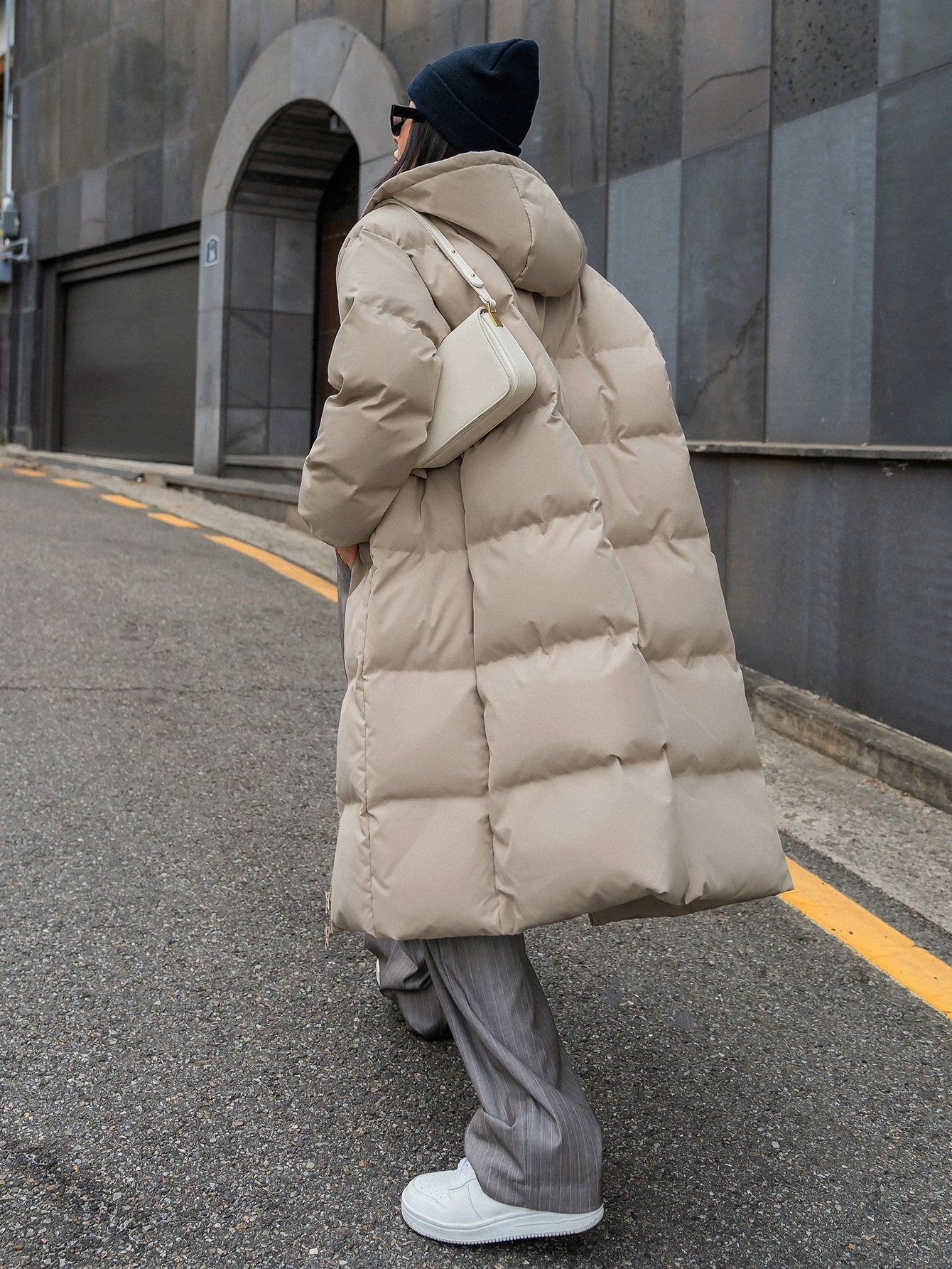 DAZY Drop Shoulder Zipper Hooded Puffer Thick Pockets Coat ,Winter Women Clothes,Winter Coat Women Jacket